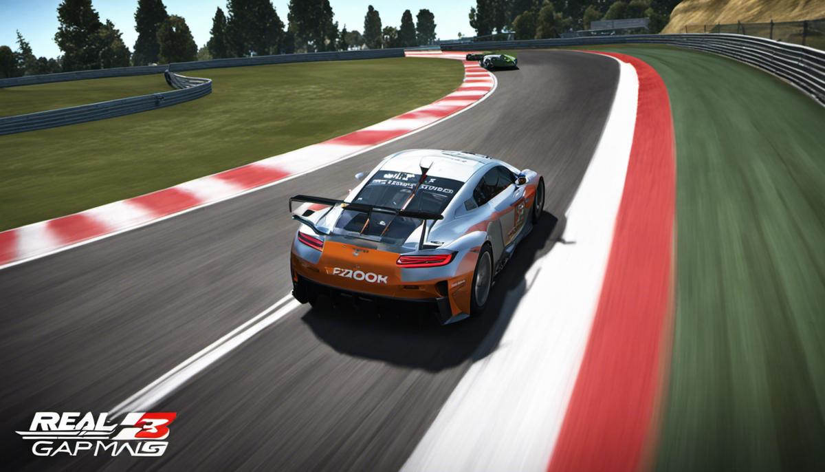 Screenshot of Real Racing 3 gameplay showing a race car on a track with stunning graphics