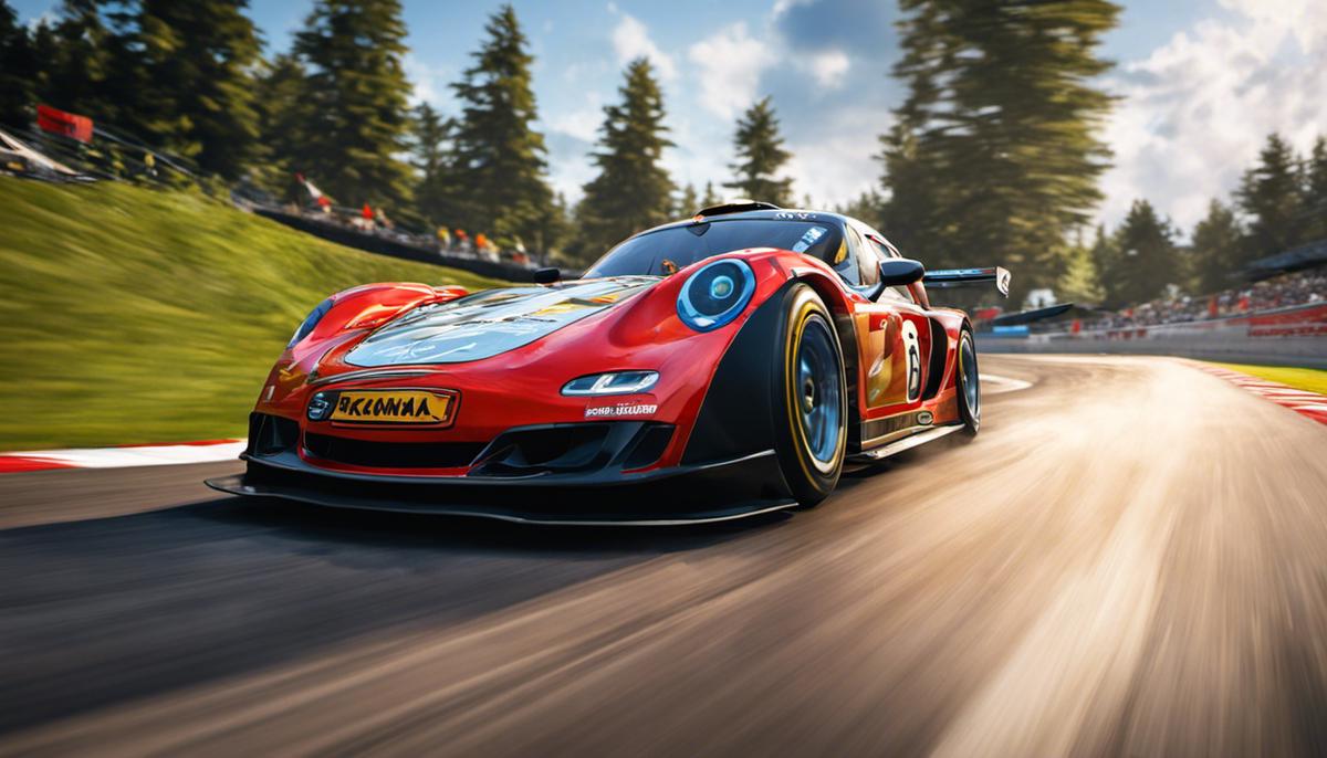 Image depicting a fast racing car on a track, evoking the adrenaline-fueled experience of Trackmania Turbo